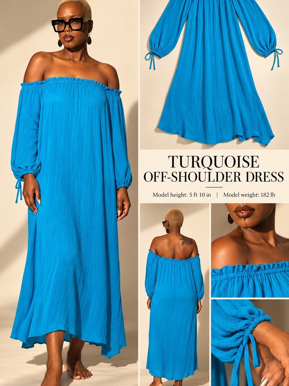 Off-Shoulder Turquoise Maxi Dress - Women
